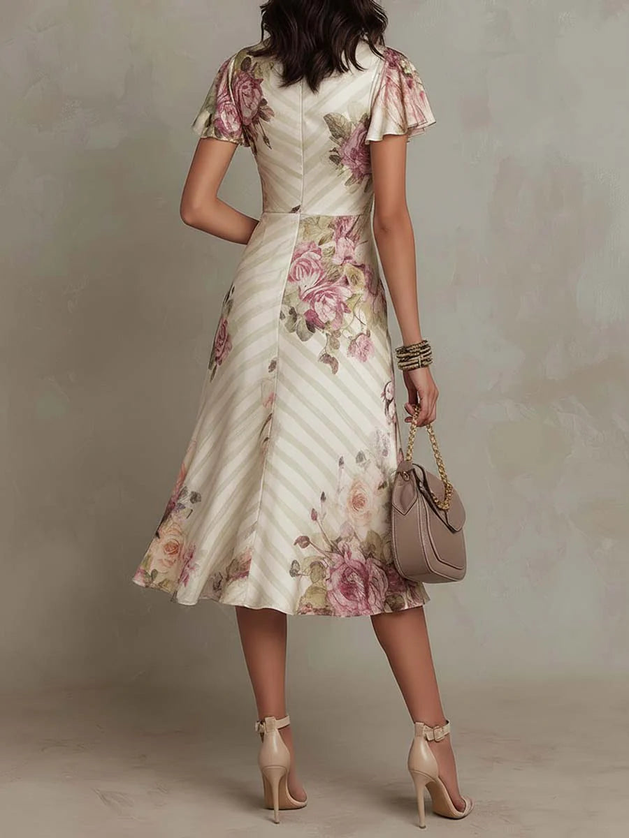Alba | Elegancka retro kwiatowa sukienka midi z satyny