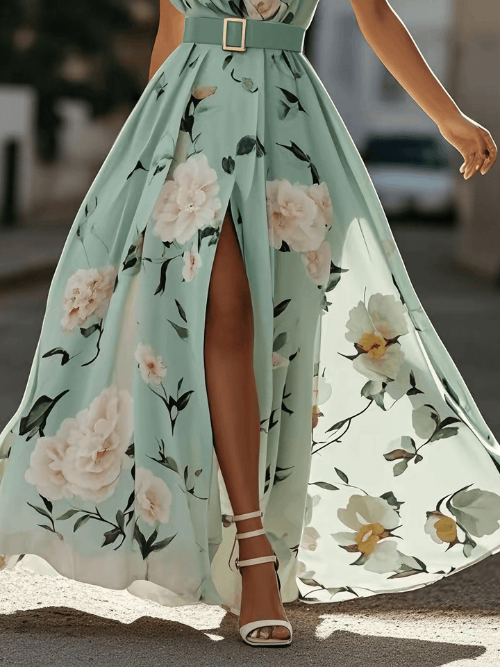 Sella - Rüsztowane Sukienka Maxi Chiffon na Jedno Ramię w Linii A