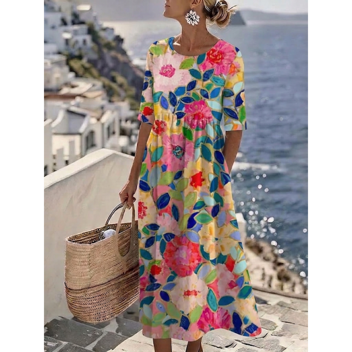 Aurelia™ - Elegancka Kwiatowa Sukienka Letnia Midi