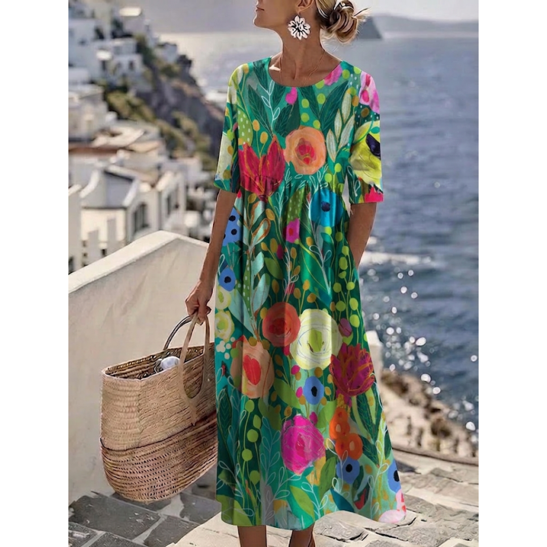 Aurelia™ - Elegancka Kwiatowa Sukienka Letnia Midi