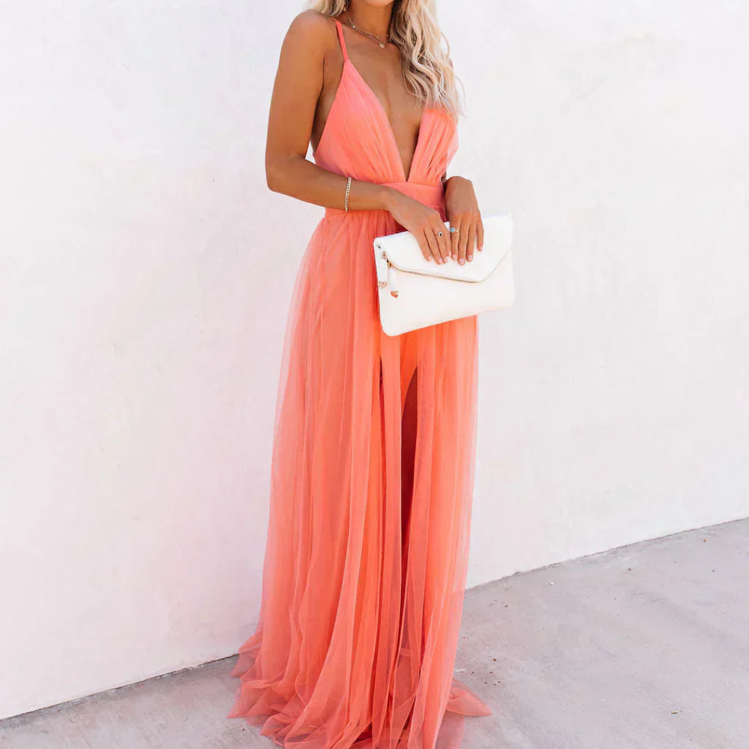 Willow - Koralowa Sukienka Maxi