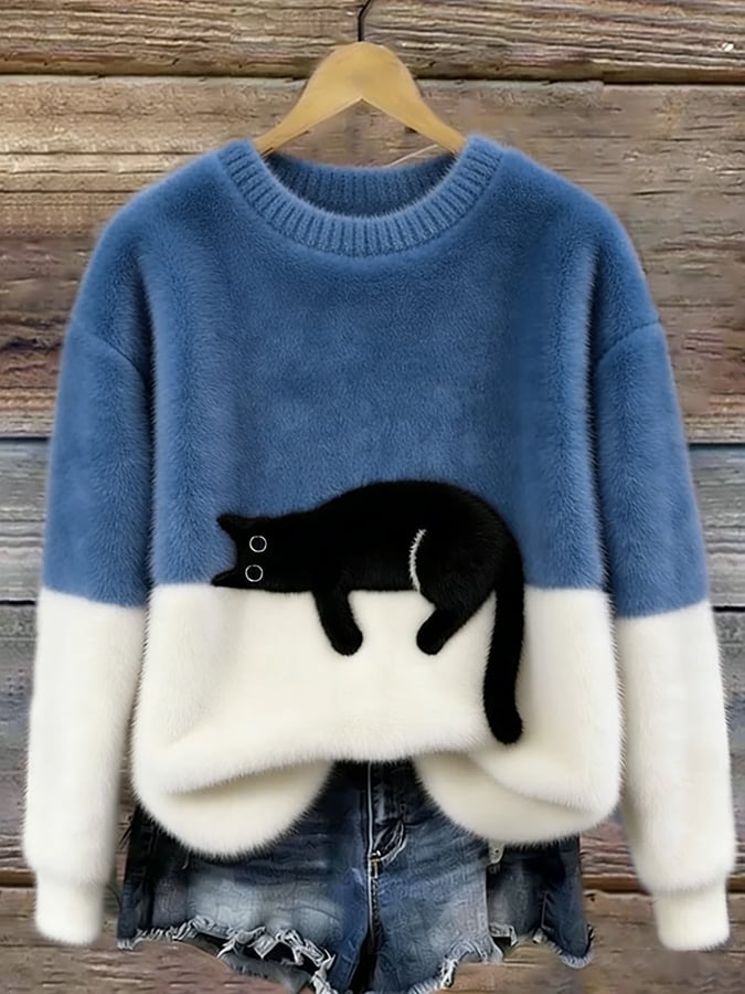 Belinda - Oversized sweter z motywem kota