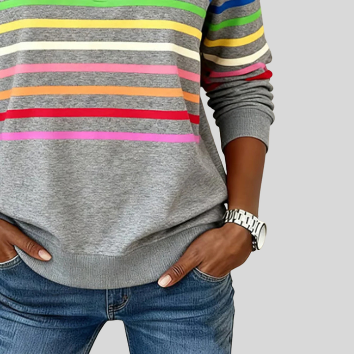 Prismette™ | Kolorowy Sweter z Ćwierć Zipperem w Paski