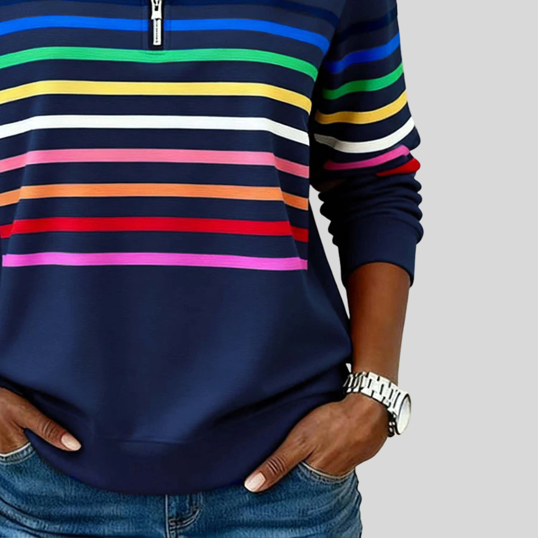 Prismette™ | Kolorowy Sweter z Ćwierć Zipperem w Paski