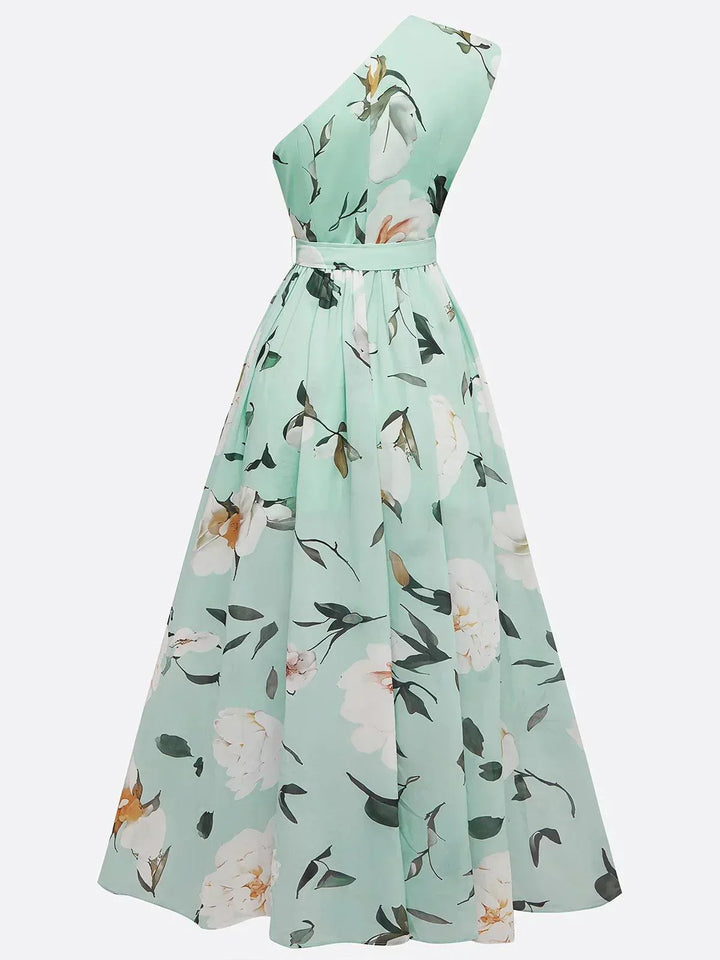 Sella - Rüsztowane Sukienka Maxi Chiffon na Jedno Ramię w Linii A