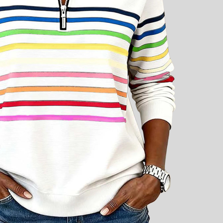 Prismette™ | Kolorowy Sweter z Ćwierć Zipperem w Paski