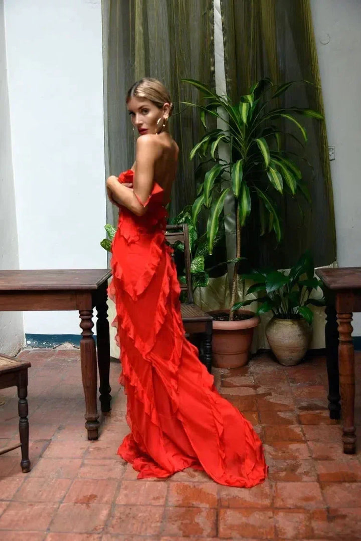 Zara - Sukienka Maxi z Falbanami