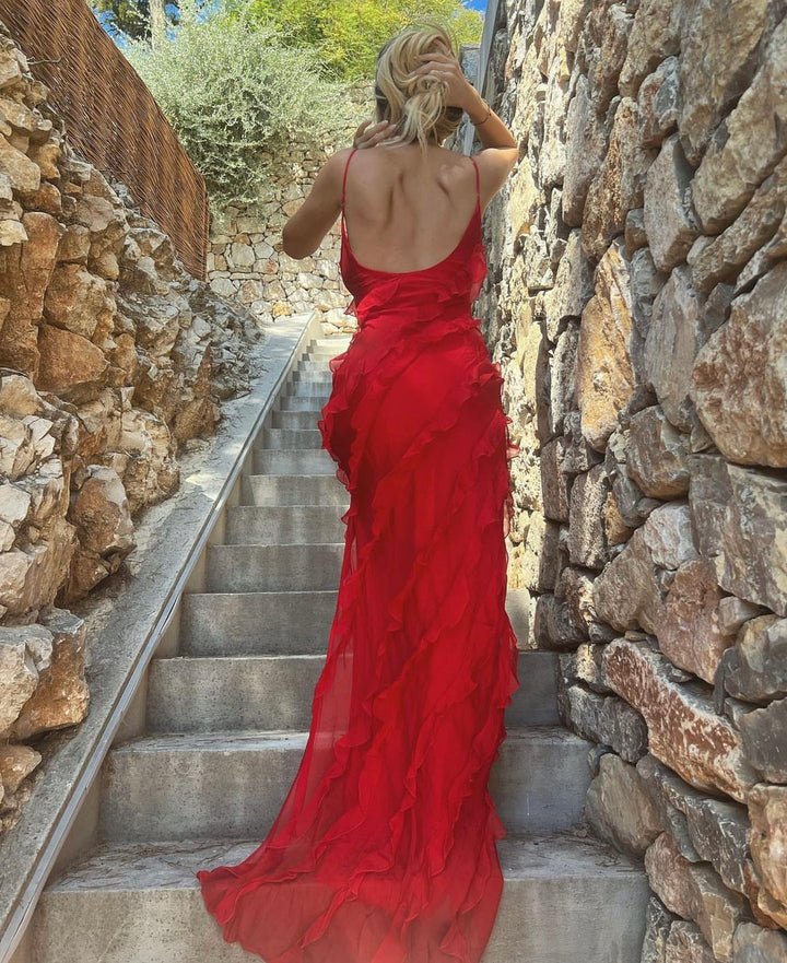 Zara - Sukienka Maxi z Falbanami