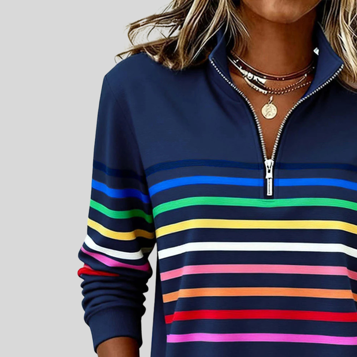 Prismette™ | Kolorowy Sweter z Ćwierć Zipperem w Paski