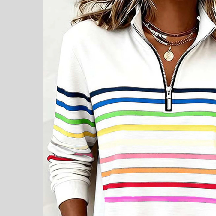 Prismette™ | Kolorowy Sweter z Ćwierć Zipperem w Paski