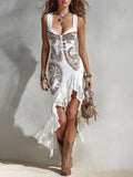 Chelsea - Sukienka midi w grochy z falbanami w stylu boho