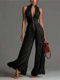 Zsófia Jumpsuit | Czarny plisowany kombinezon