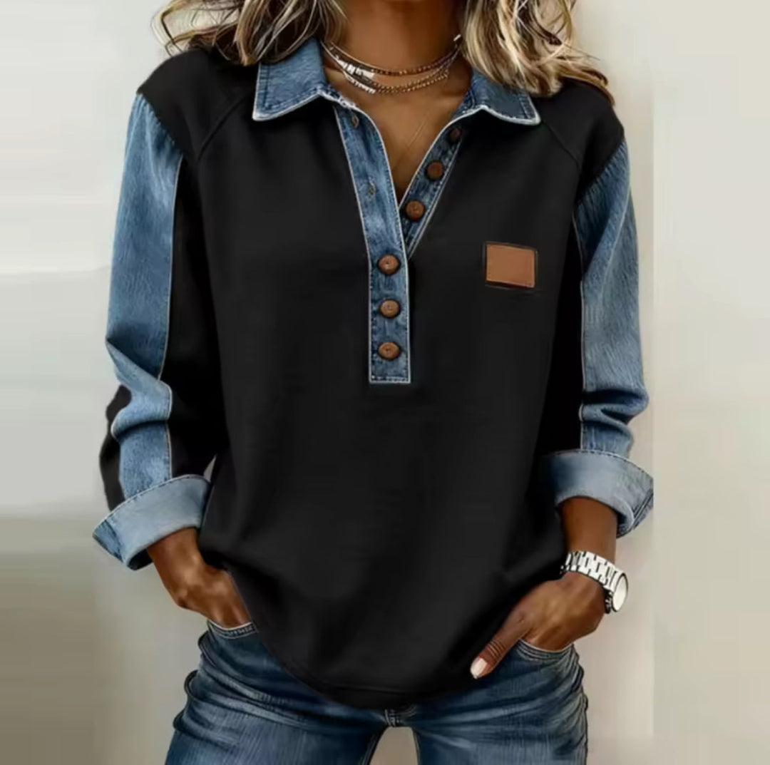 Gabriela™ | Sweter z denimu z kołnierzem