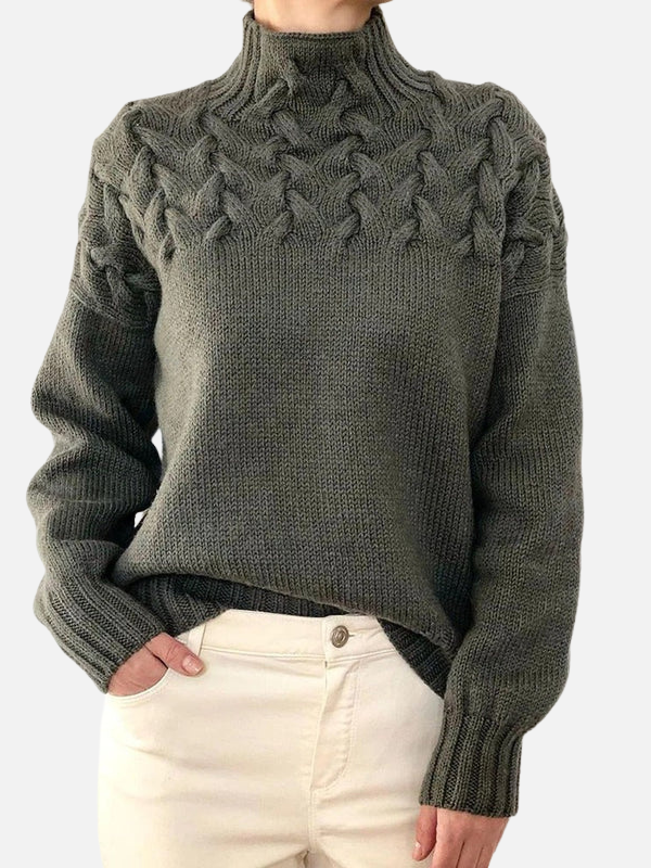 Hanne | Sweter z Warkoczem i Wysokim Kołnierzem