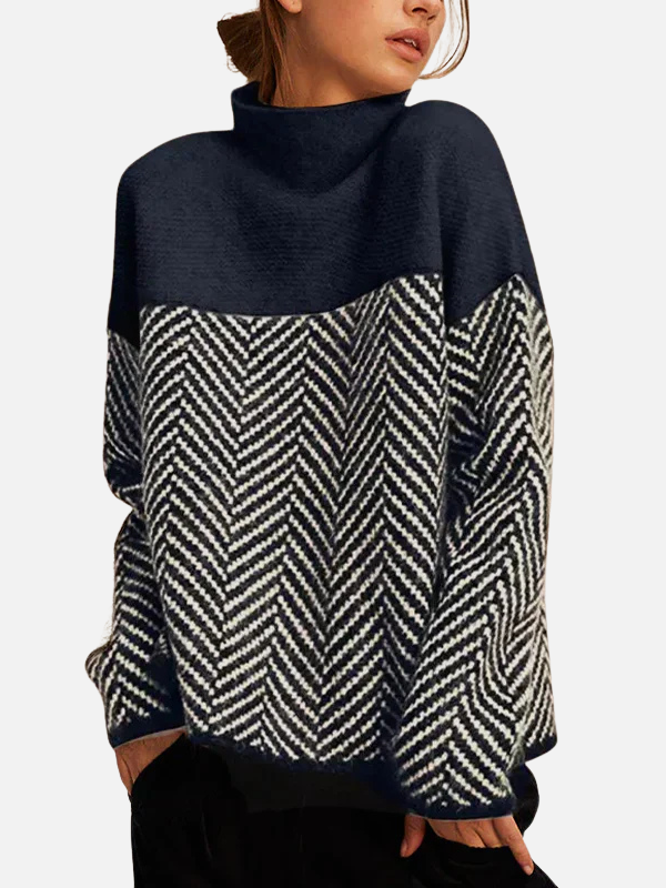 Camilla | Sweter z golfem w wzór rybiej ości