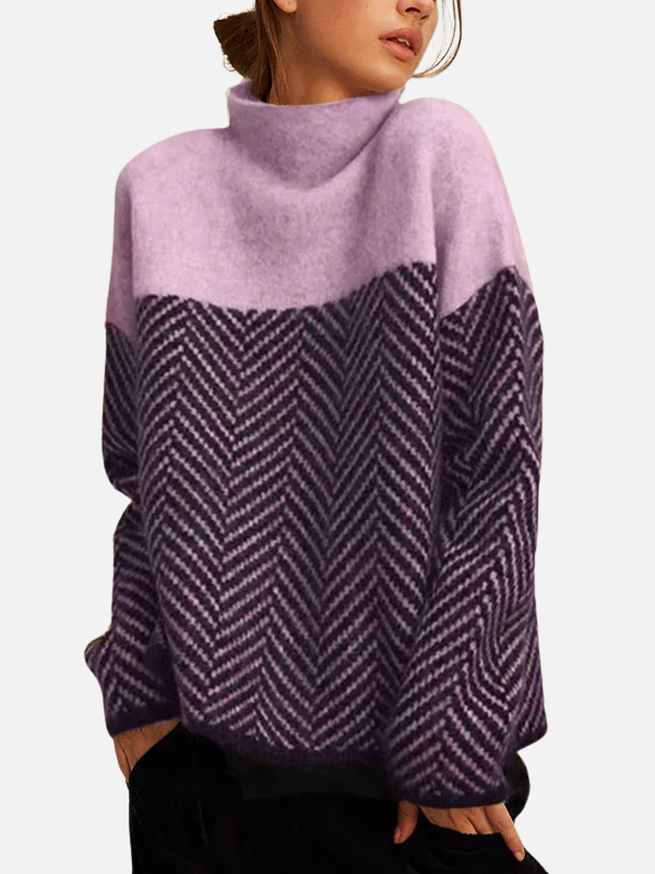 Camilla | Sweter z golfem w wzór rybiej ości
