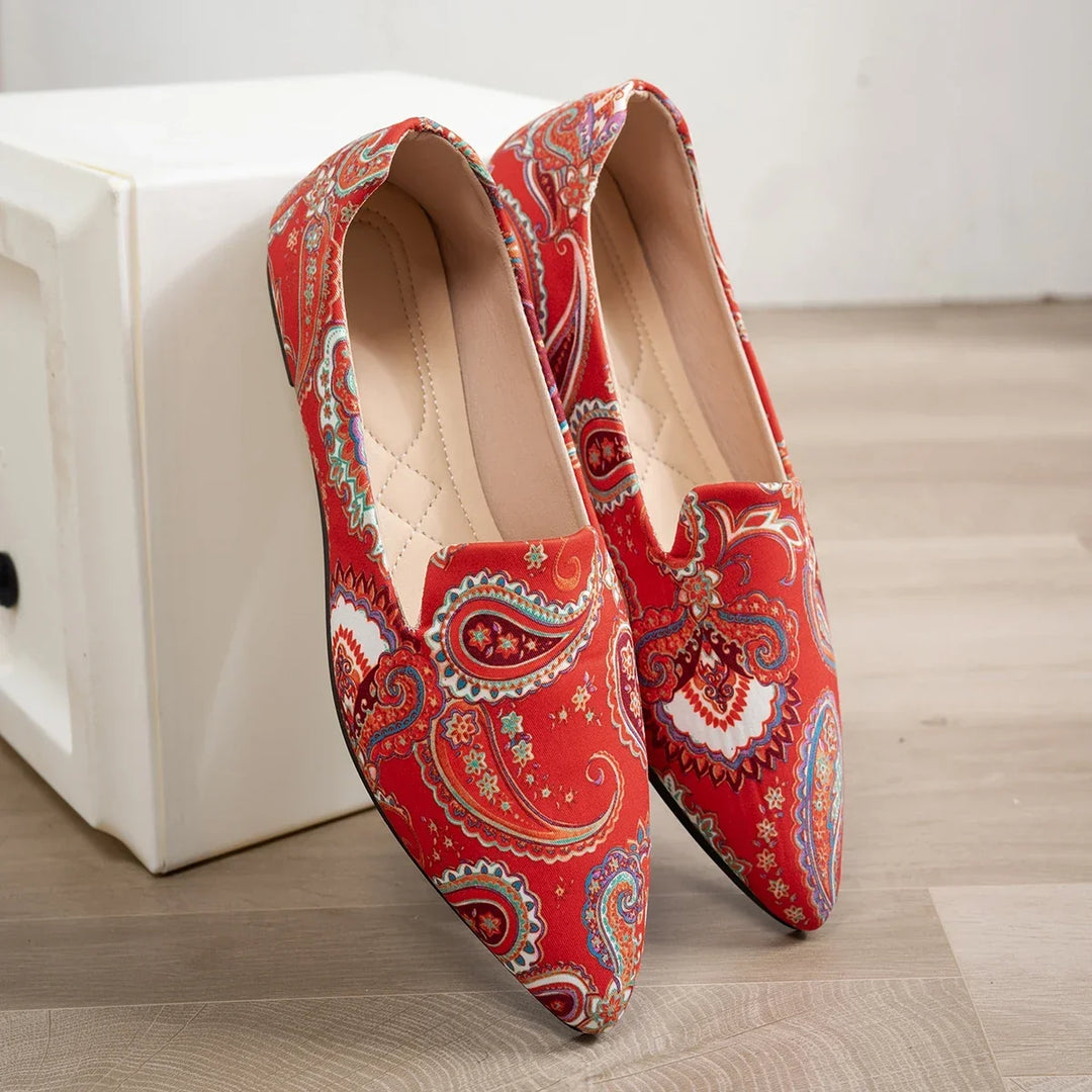 Brittany | Boho Paisley Loafers z Wąskim Noskiem