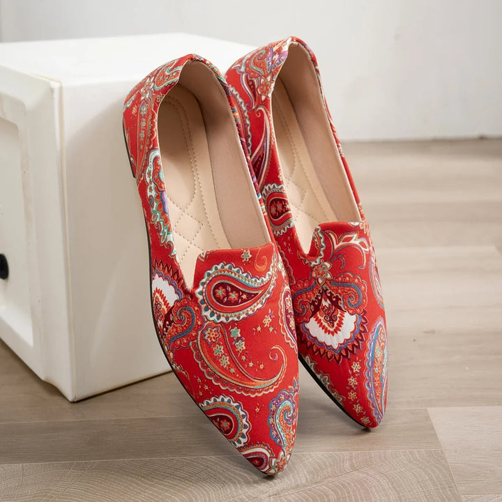Brittany | Boho Paisley Loafers z Wąskim Noskiem