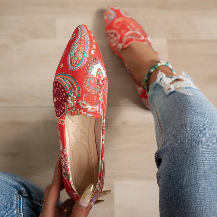 Brittany | Boho Paisley Loafers z Wąskim Noskiem