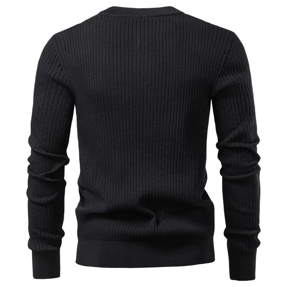 Ribbed sweter męski z listwą guzikową i długim rękawem | Welana Warszawa