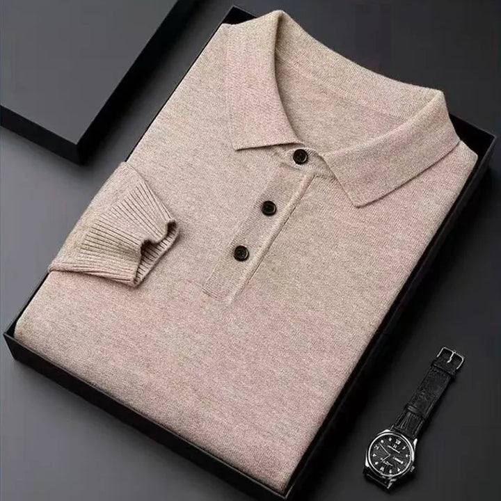 Męski sweter z dzianiny z kołnierzykiem polo i listwą guzikową | Welana Warszawa