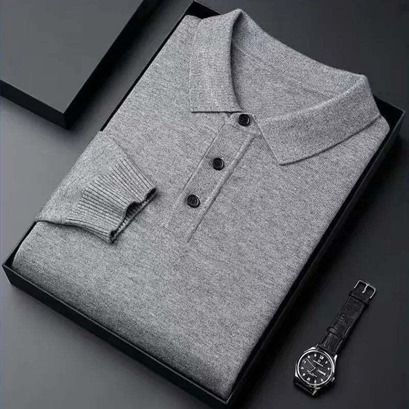 Męski sweter z dzianiny z kołnierzykiem polo i listwą guzikową | Welana Warszawa