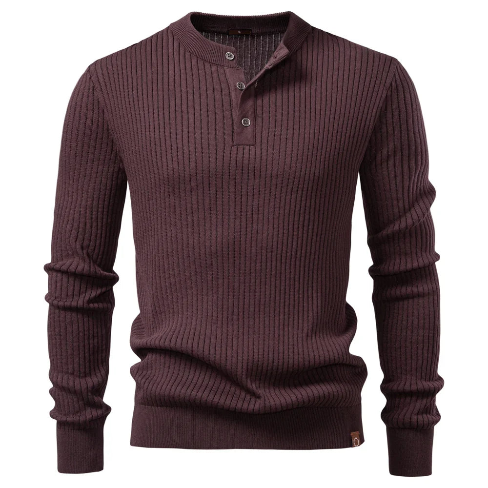 Ribbed sweter męski z listwą guzikową i długim rękawem | Welana Warszawa