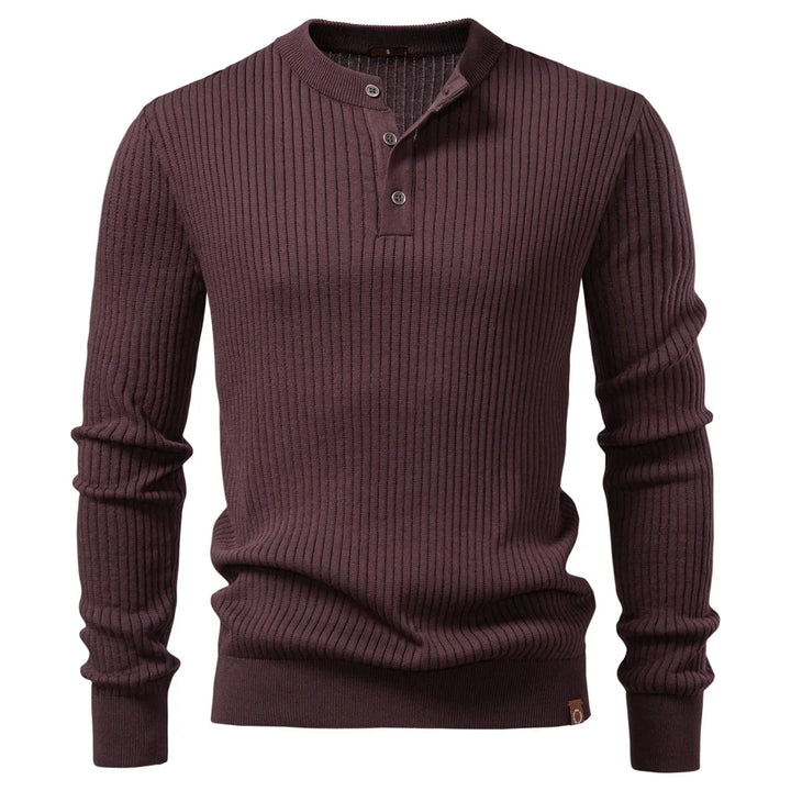 Ribbed sweter męski z listwą guzikową i długim rękawem | Welana Warszawa
