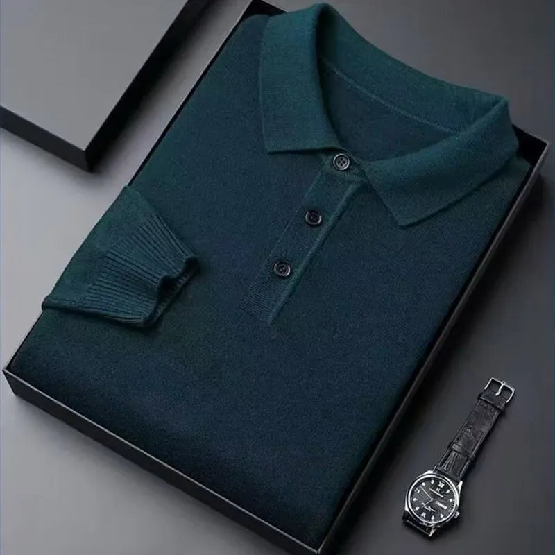 Męski sweter z dzianiny z kołnierzykiem polo i listwą guzikową | Welana Warszawa