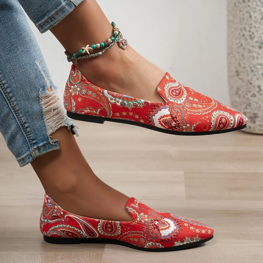 Brittany | Boho Paisley Loafers z Wąskim Noskiem