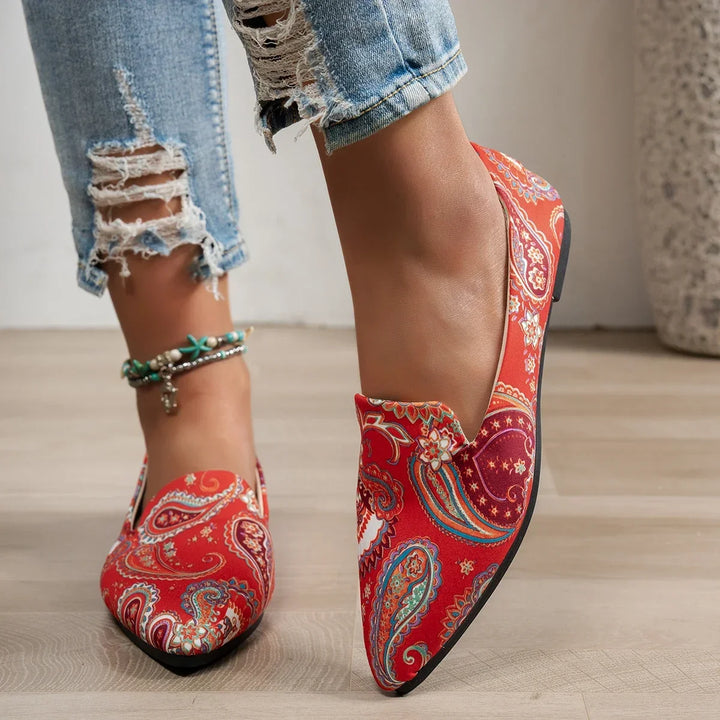 Brittany | Boho Paisley Loafers z Wąskim Noskiem