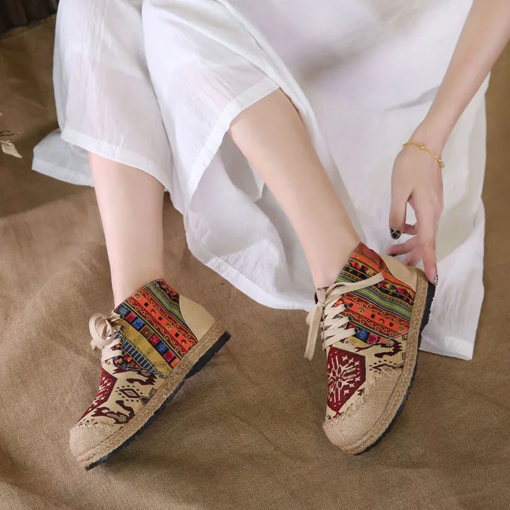 Zara | Boho Woven Lace-Up Ankle Shoes