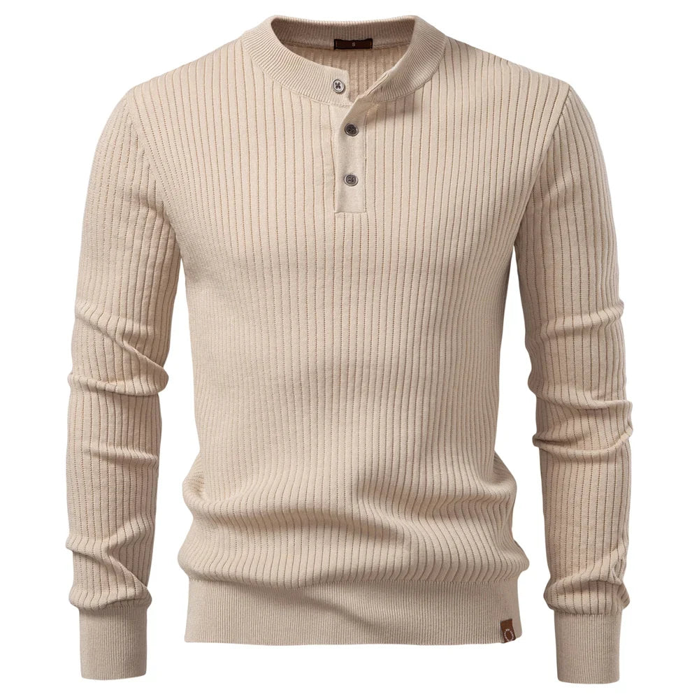 Ribbed sweter męski z listwą guzikową i długim rękawem | Welana Warszawa