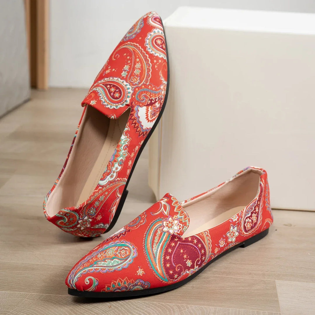 Brittany | Boho Paisley Loafers z Wąskim Noskiem