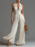 Zsófia Jumpsuit | Plisowany biały kombinezon