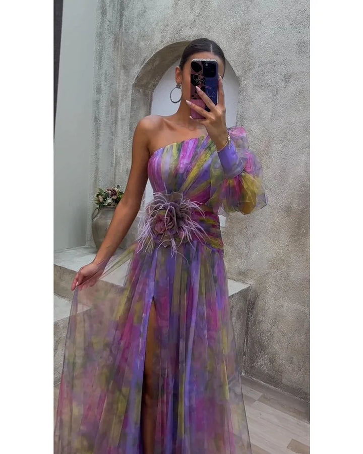 Cecelia - Sukienka maxi z jednym rękawem