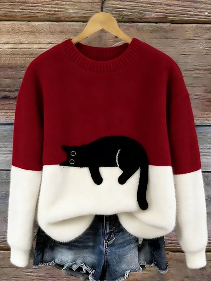 Belinda - Oversized sweter z motywem kota