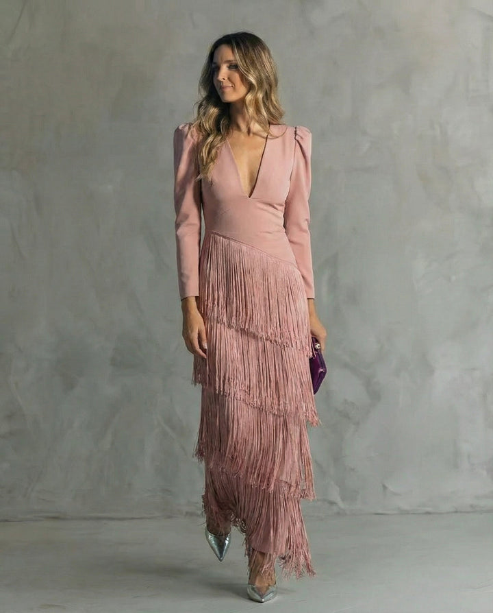 Clara | Elegancka sukienka z frędzlami