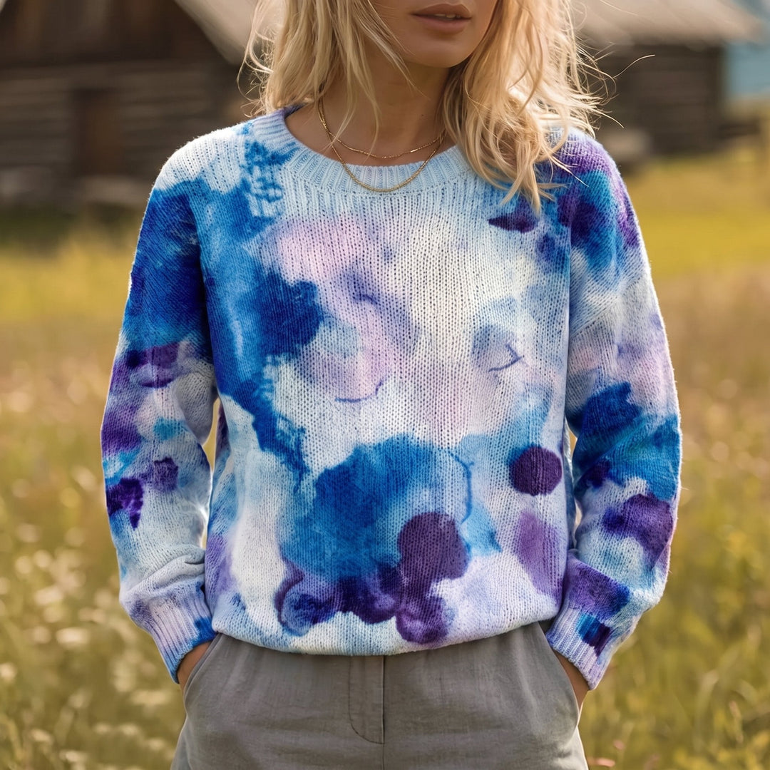 Marlena | Sweter z Akwarelowym Wzorem