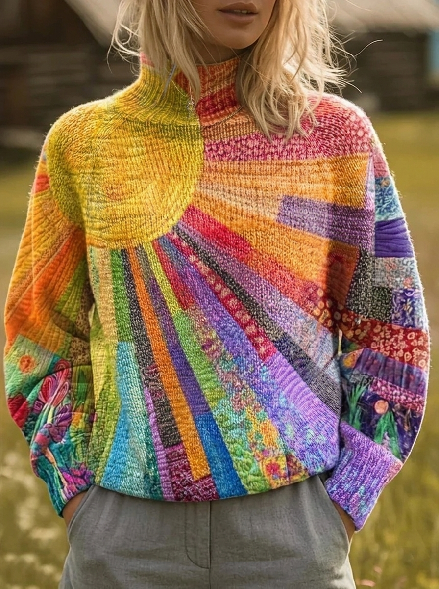 Hania | Sweter z Wysokim Kołnierzem w Stylu Słonecznych Promieni
